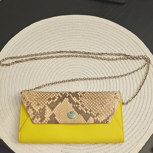 Dior Handbags - Christian Dior Yellow and Snake Print Wallet On Chain